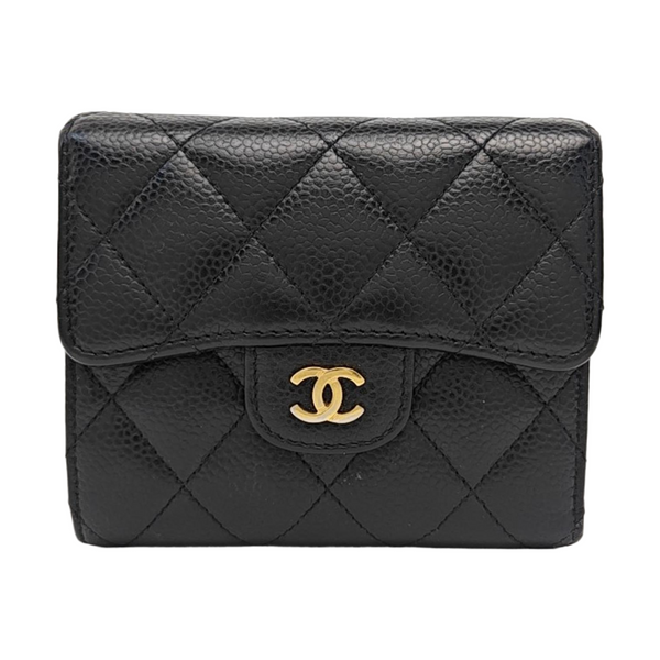 Quilted Grained Calfskin Wallet Black
