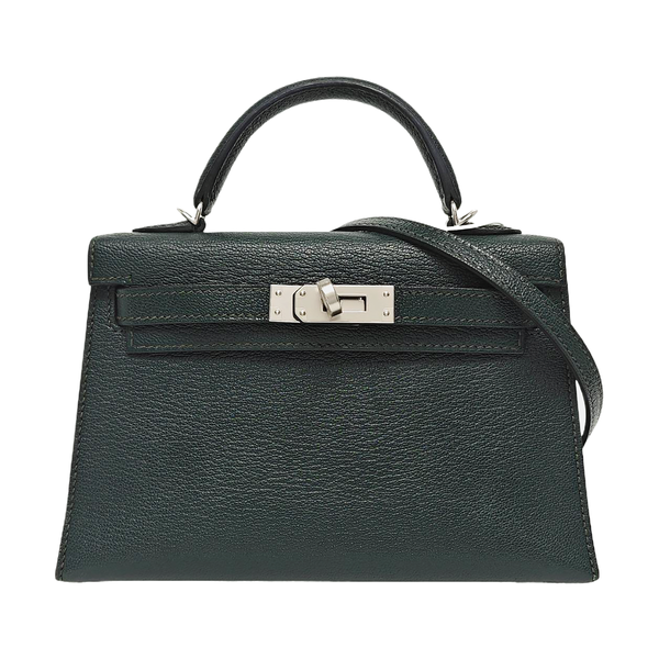Authenticated pre-owned  Mini Kelly 20 Chèvre Mysore Green - Shoulder Bag at Looply