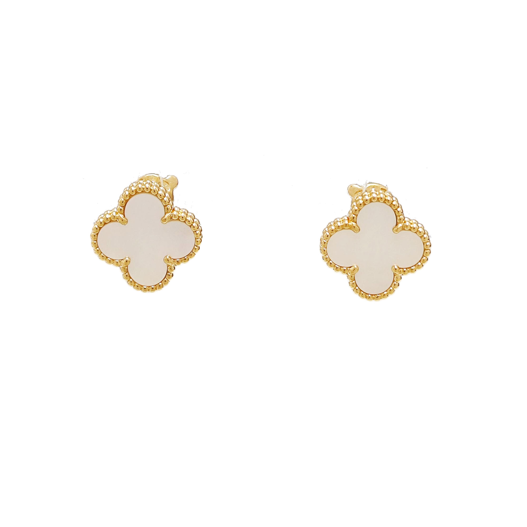 Vintage Alhambra 18k Gold White Stud Earrings