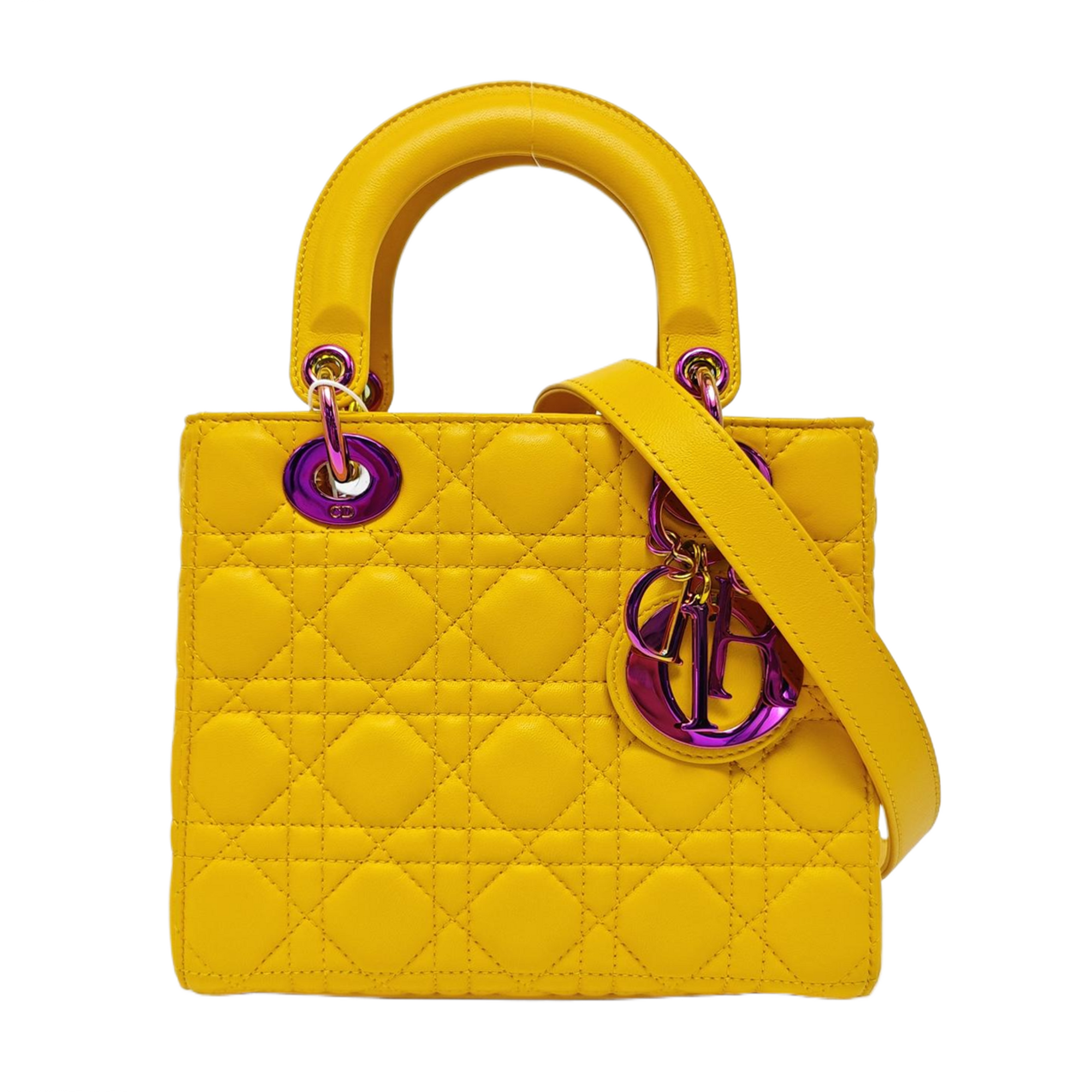 Lady Dior Small Cannage Lambskin Yellow