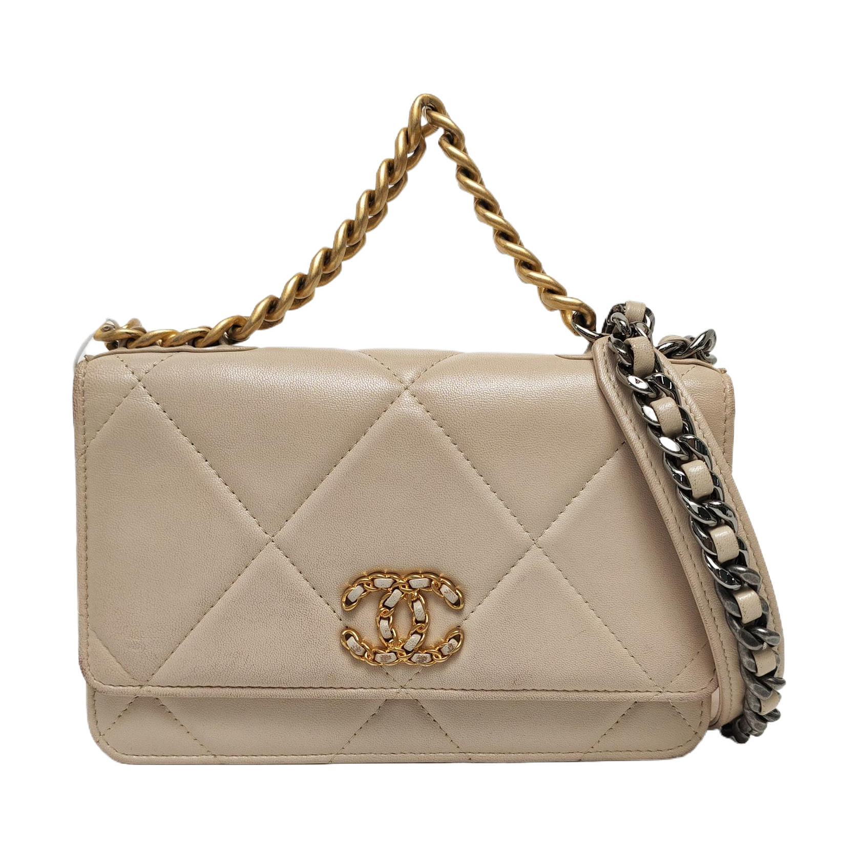 CHANEL 19 WOC Piel de cordero acolchada beige