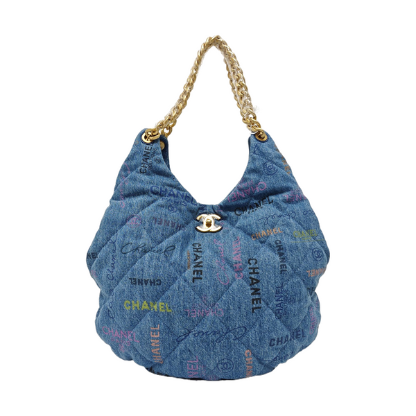 Quilted Fabric Top Handle Bag Blue