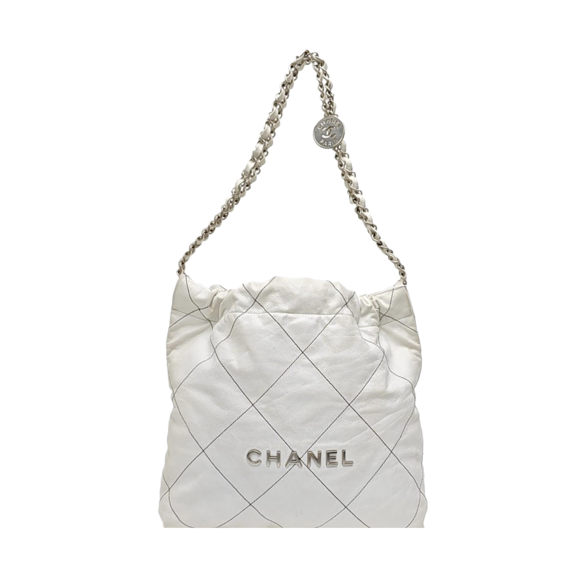 CHANEL 22 Small Quilted Calfskin White