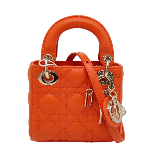 Authenticated pre-owned  Lady Dior Super Mini Cannage Lambskin Orange - Shoulder Bag at Looply