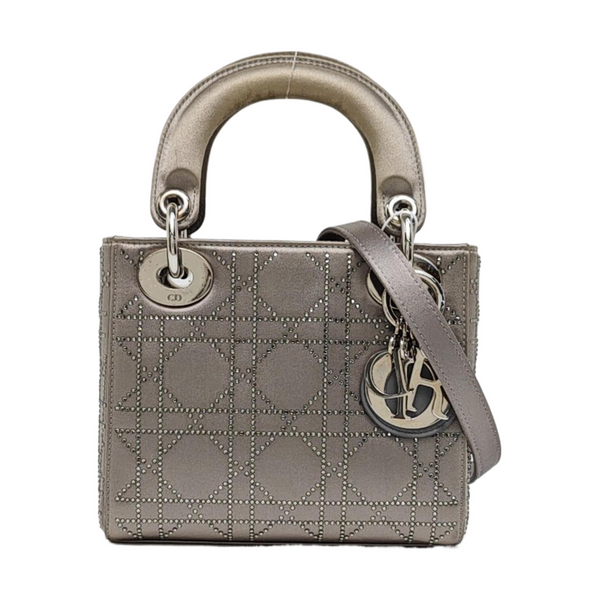 Lady Dior Mini Cannage Silk Satin Gray