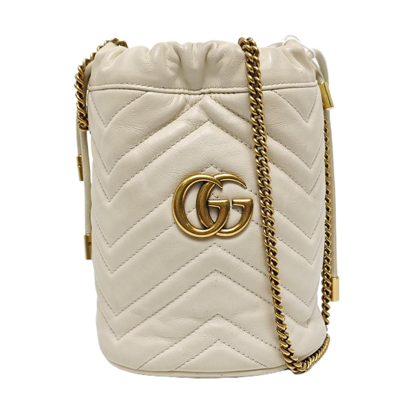 Authenticated pre-owned  GG Marmont Mini Quilted Calfskin White - Bucket Bag at Looply