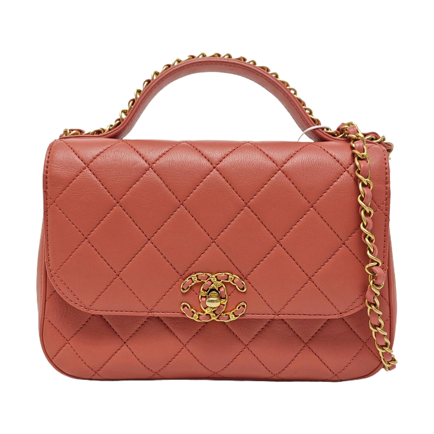 CHAIN INFINITY TOP HANDLE Quilted Calfskin Pink