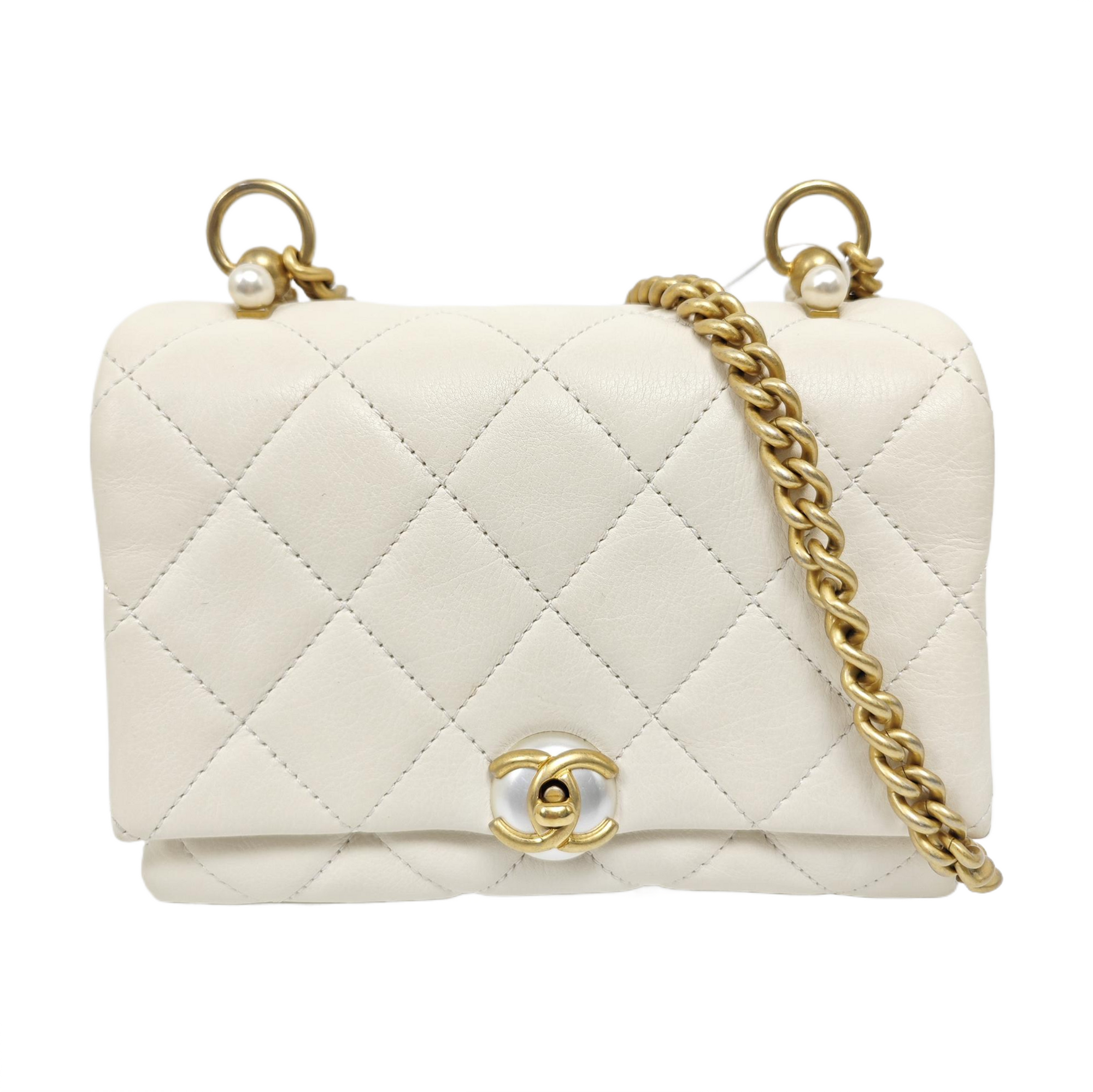 Quilted Calfskin Shoulder Bag White