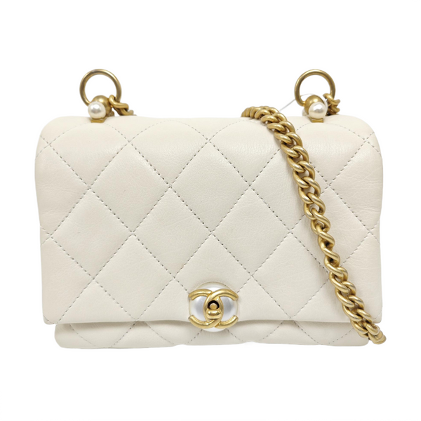 Quilted Calfskin Shoulder Bag White