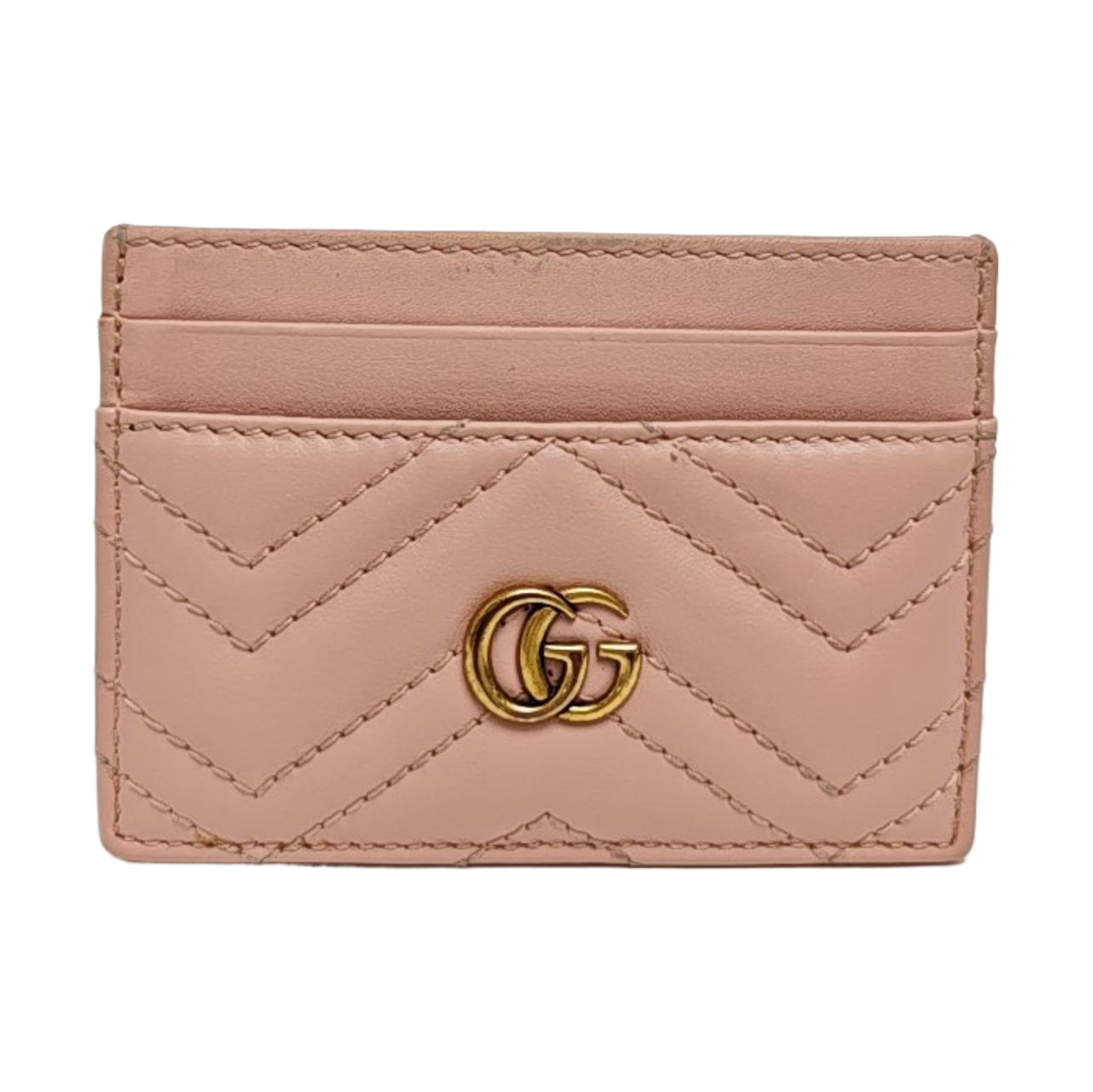 GG Marmont Mini Quilted Calfskin Pink Card Holder