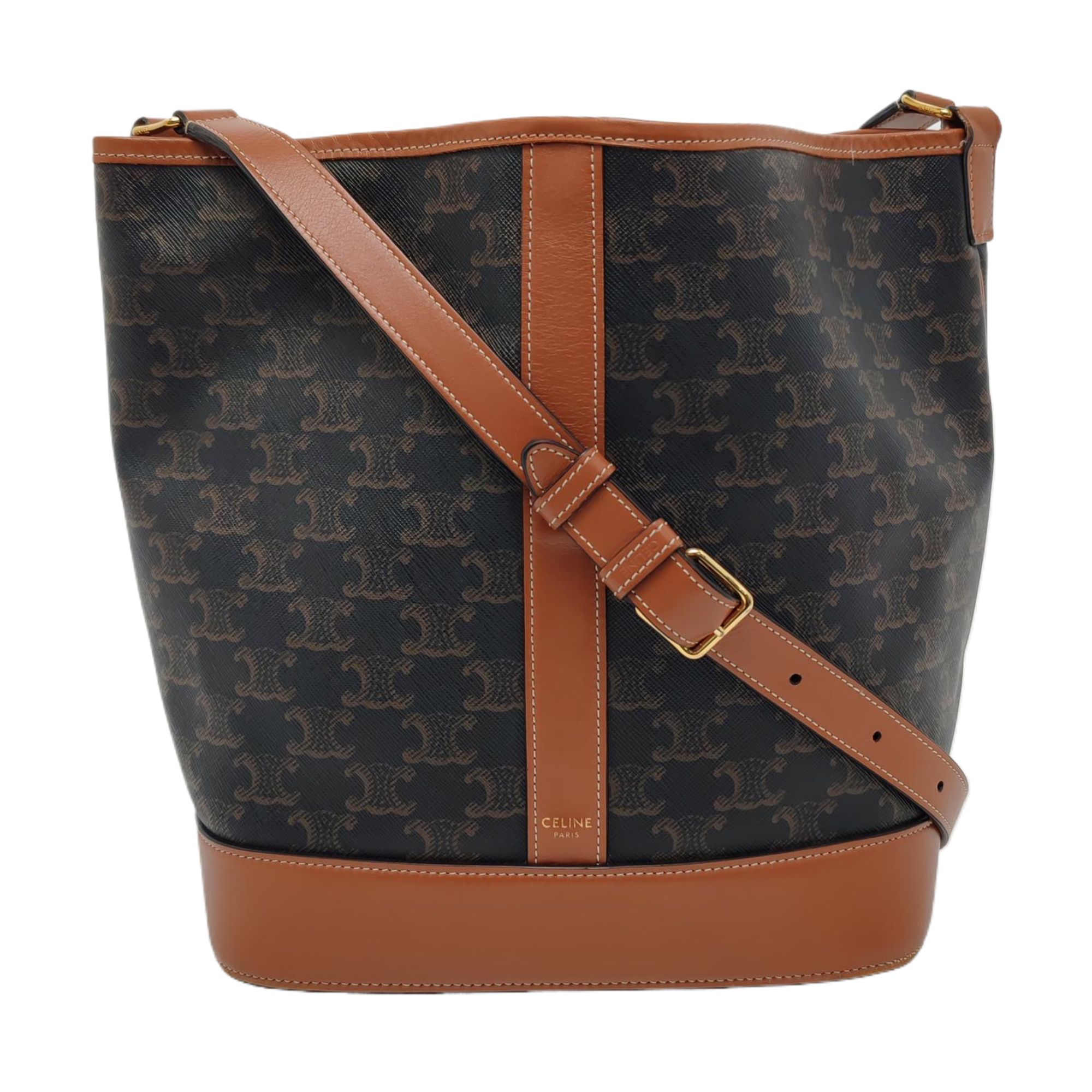 Authenticated pre-owned  TRIOMPHE CANVAS Medium Coated Canvas Brown - Bucket Bag at Looply