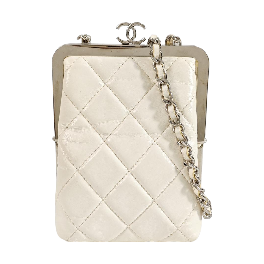 Quilted Lambskin Shoulder Bag White