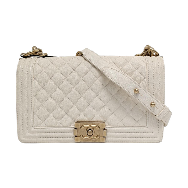 BOY CHANEL Medium Quilted Grained Calfskin White