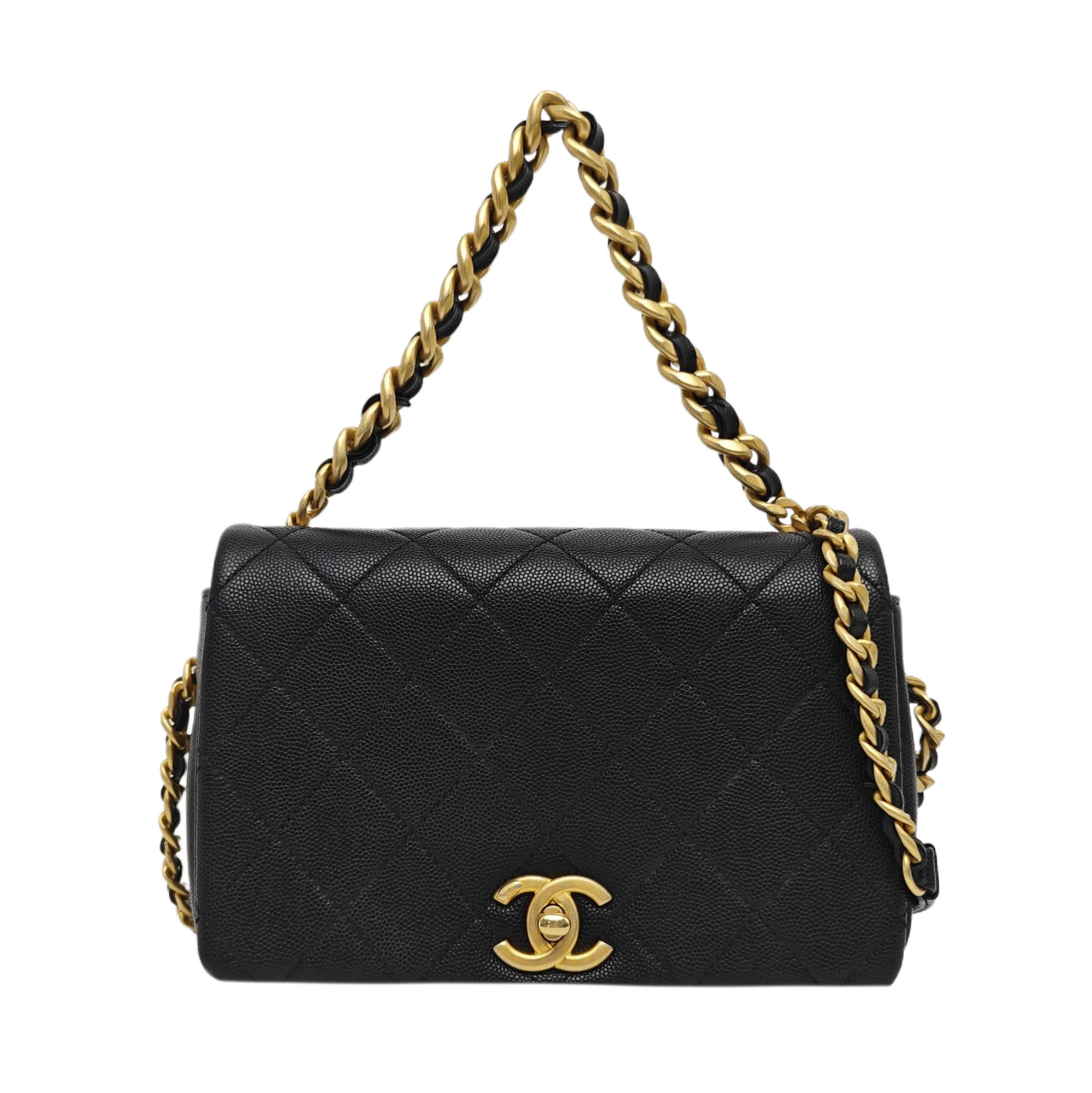 Quilted Grained Calfskin Shoulder Bag Black