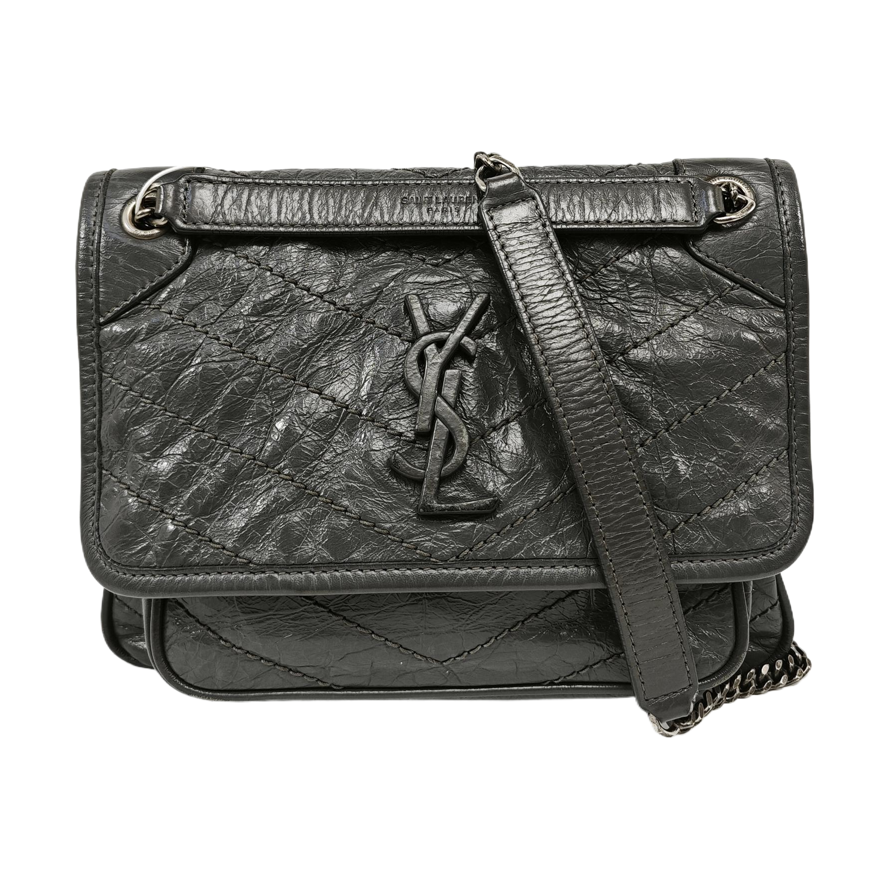 NIKI Small Chevron Calfskin Gray