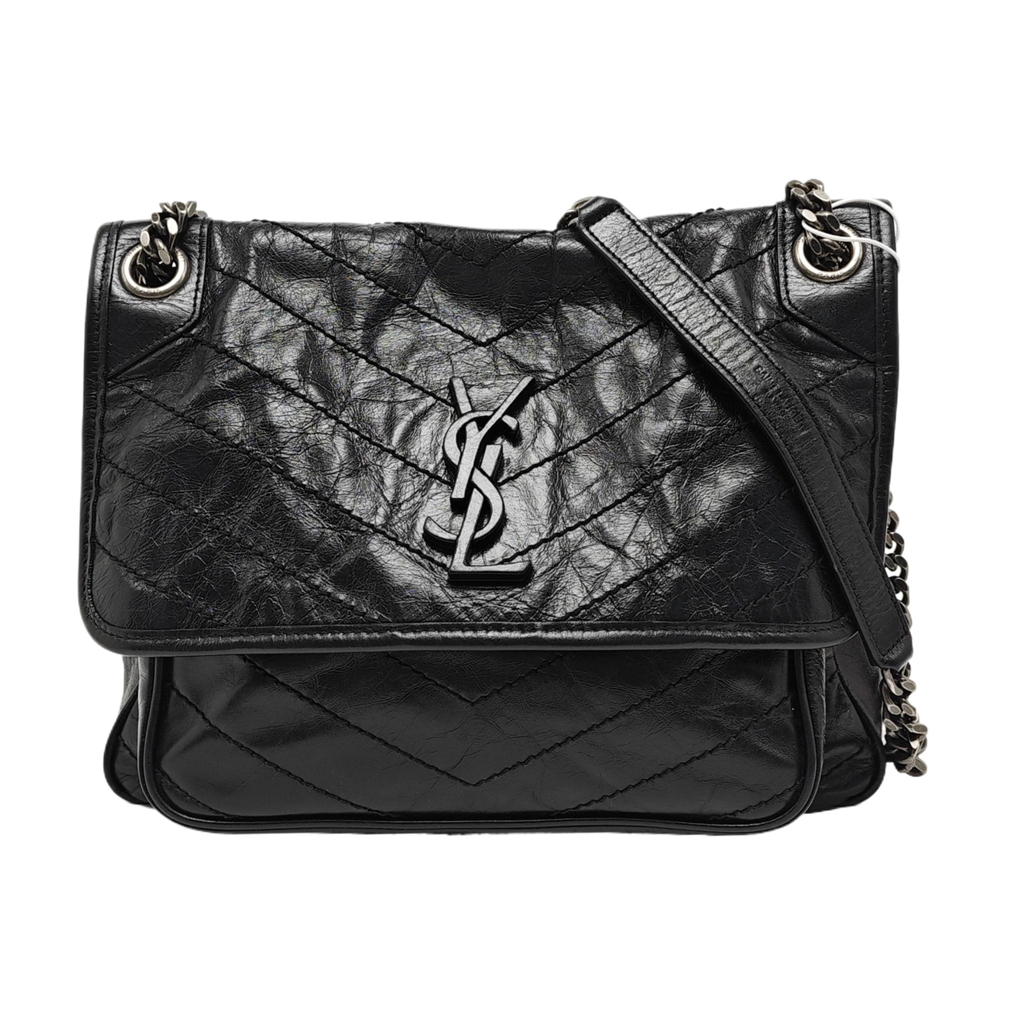 NIKI Medium Chevron Calfskin Black