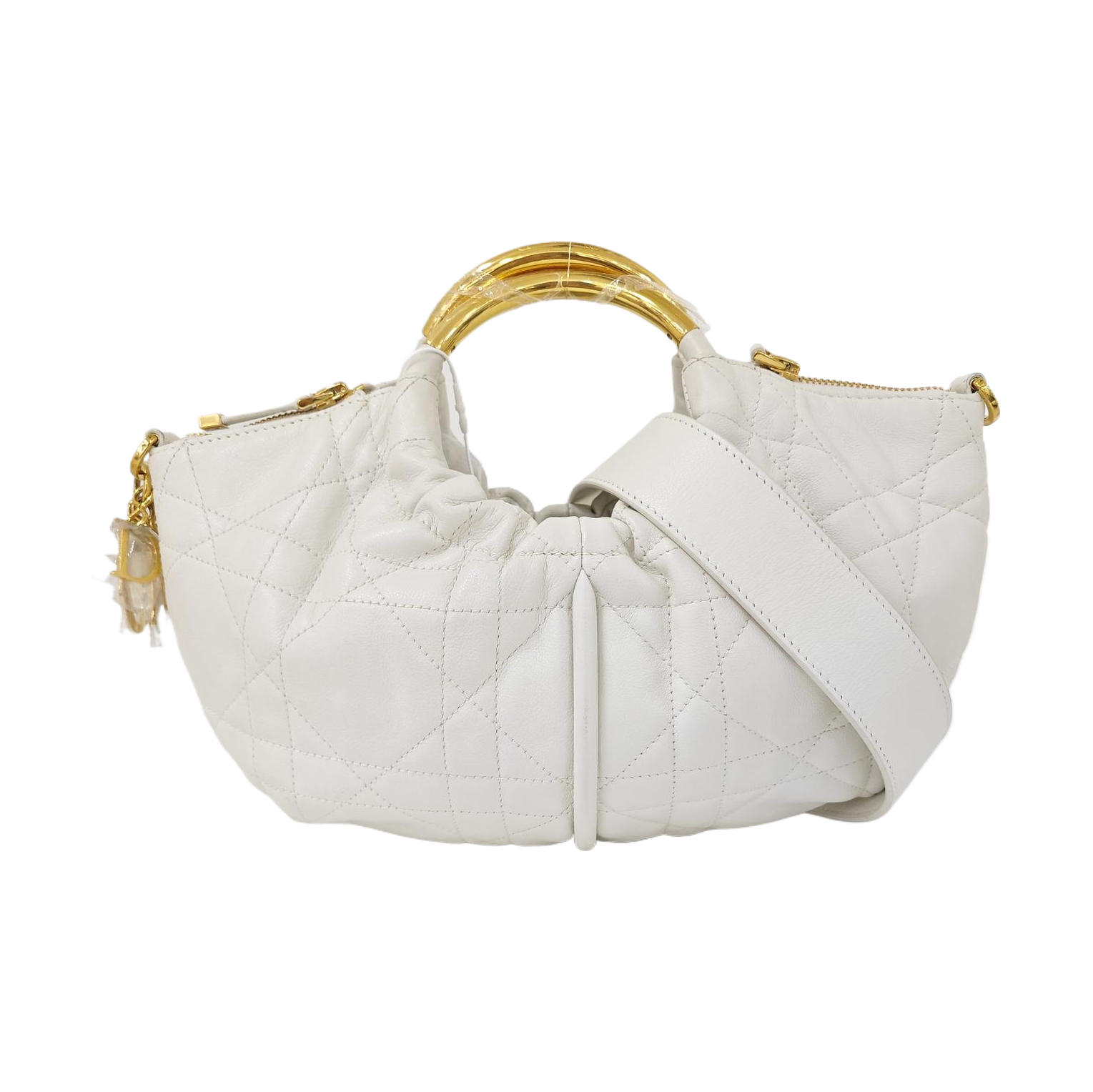 Cannage Calfskin Shoulder Bag White
