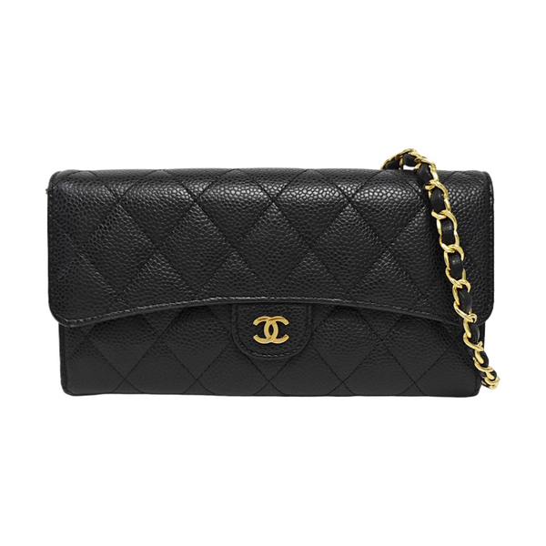 CLASSIC FLAP Mini Quilted Grained Calfskin Black Wallet