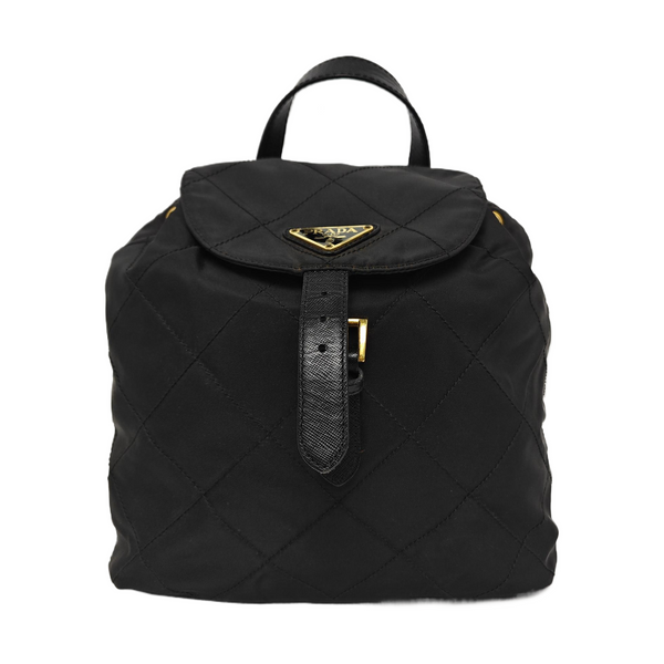 Quilted Nylon Backpack Black