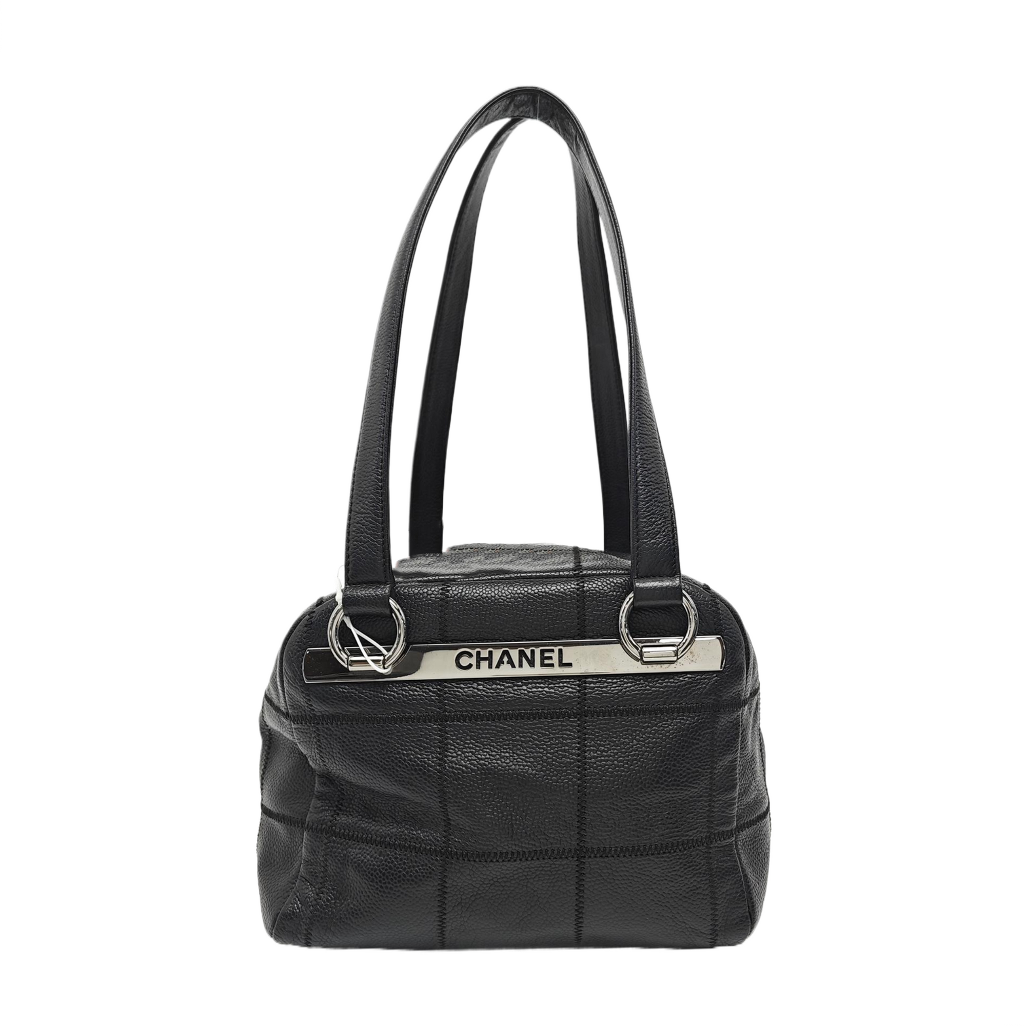 Quilted Grained Calfskin Shoulder Bag Black