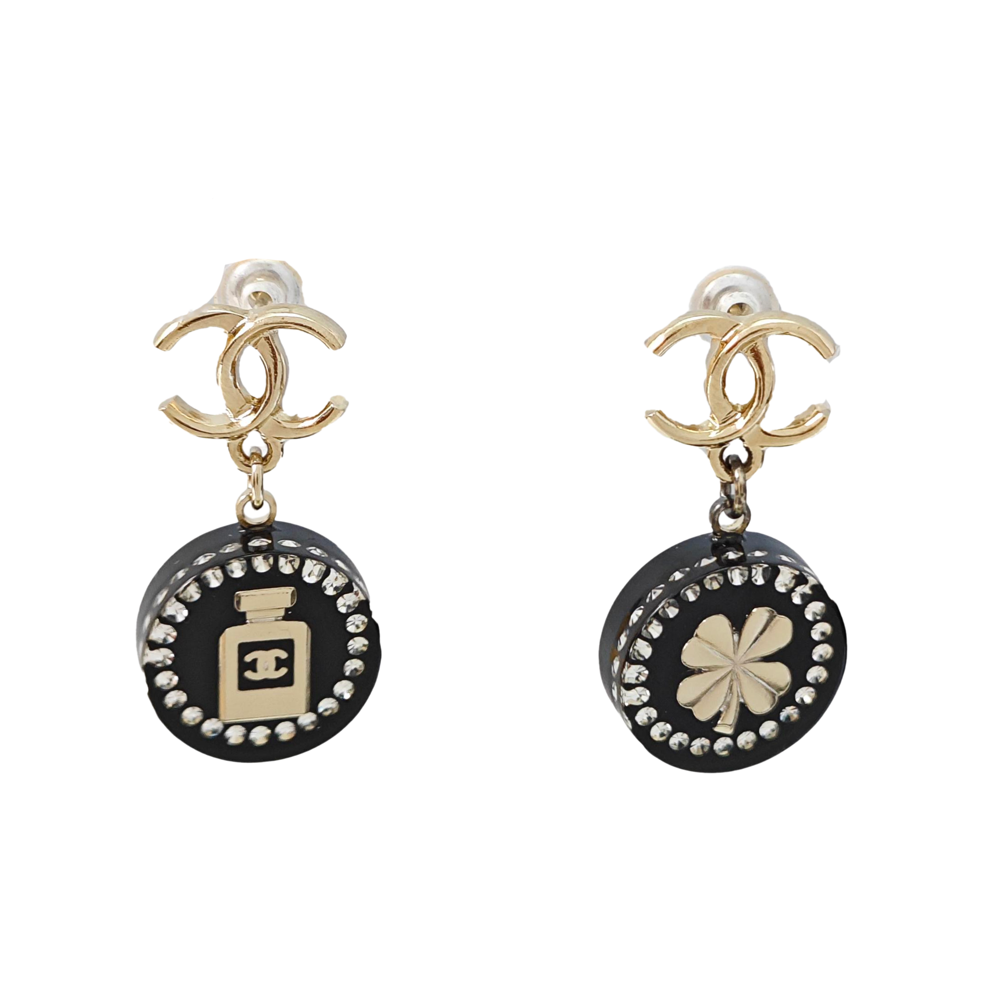 CC Logo Metal Black Stud Earrings