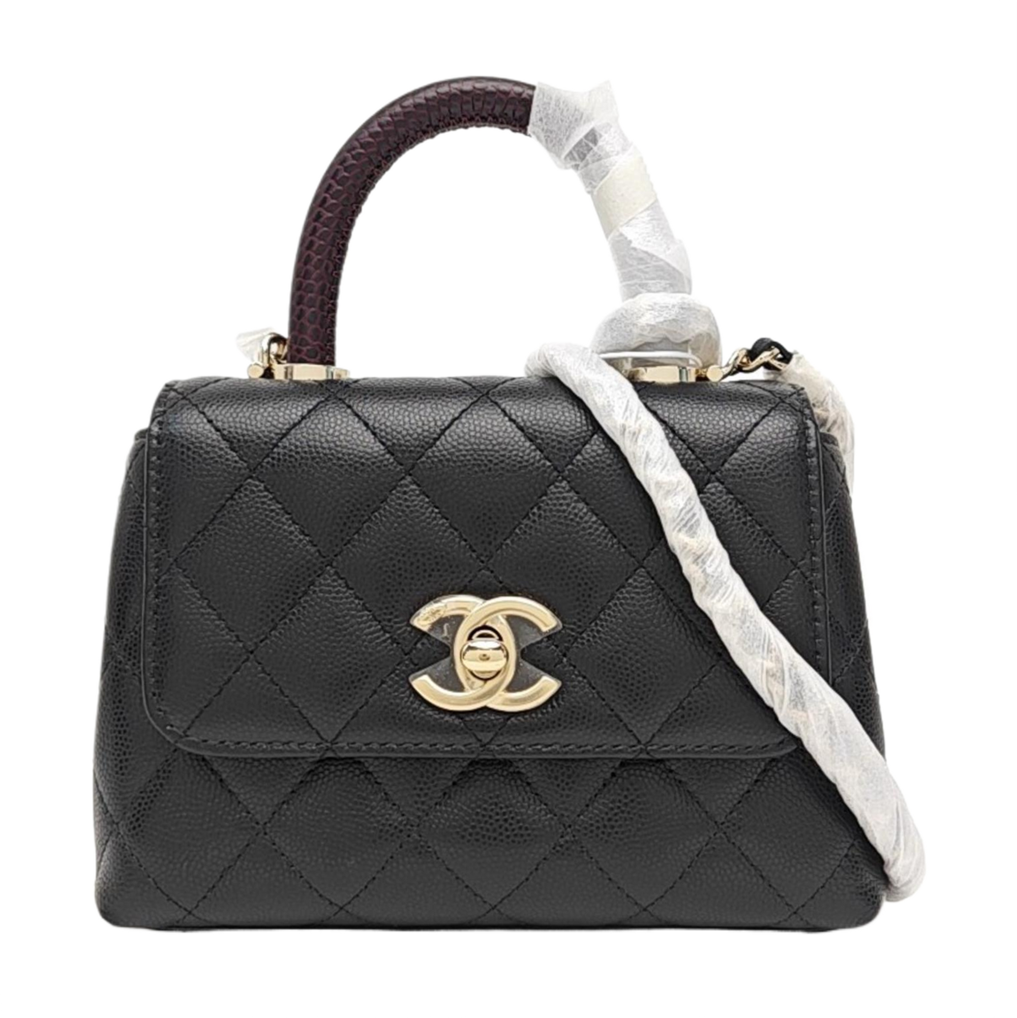 Quilted Grained Calfskin Shoulder Bag Black