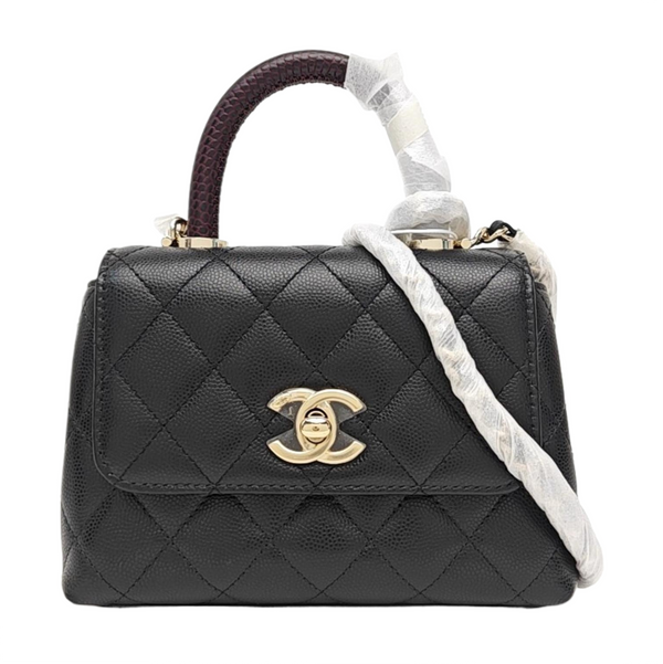 Quilted Grained Calfskin Shoulder Bag Black