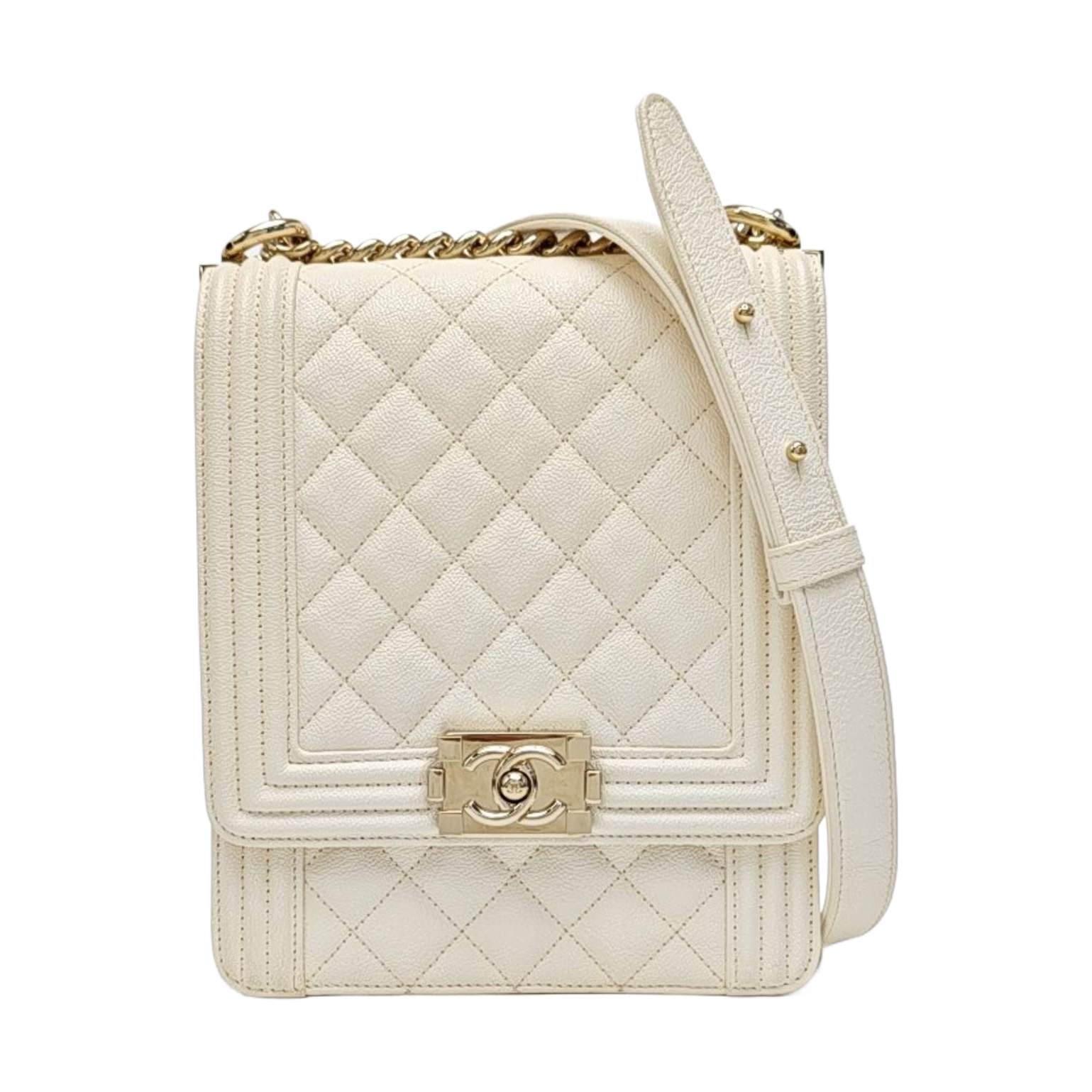 BOY CHANEL Small Quilted Calfskin White