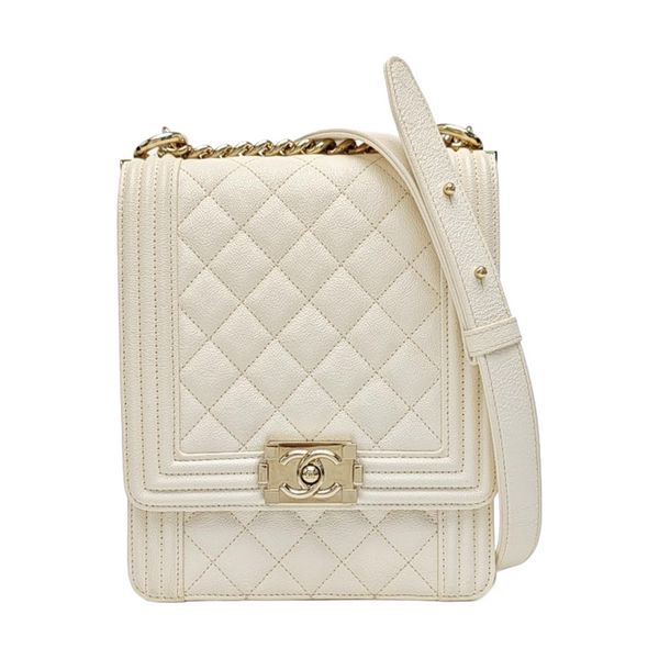 BOY CHANEL Small Quilted Calfskin White