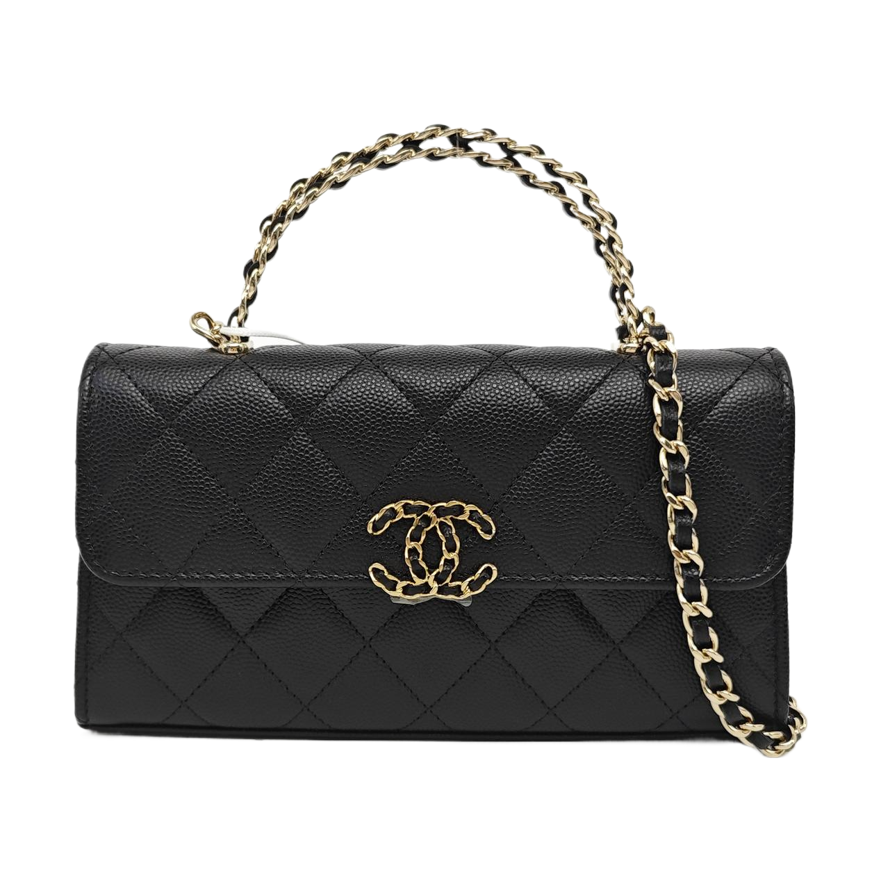 Quilted Grained Calfskin Shoulder Bag Large Black