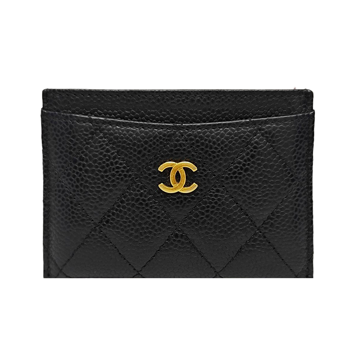 Quilted Grained Calfskin Card Holder Black
