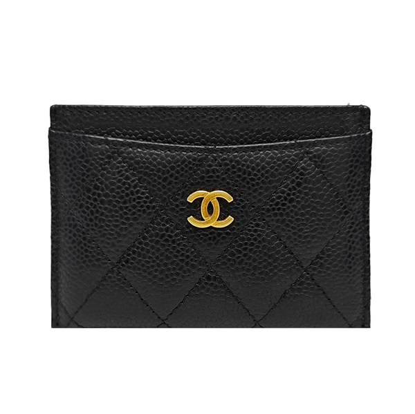 Quilted Grained Calfskin Card Holder Black