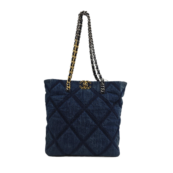 CHANEL 19 Large Quilted Denim Blue