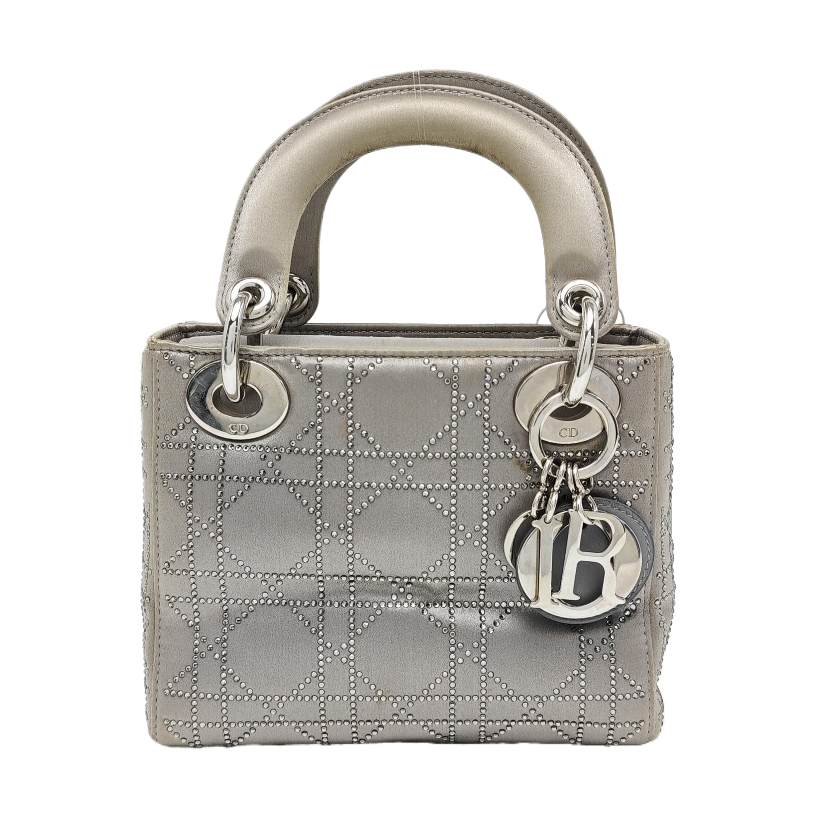 Authenticated pre-owned  Lady Dior Mini Silk Satin Grey - Shoulder Bag at Looply