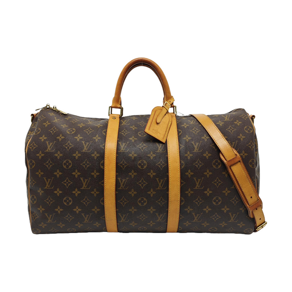 KEEPALL 50 Monogram Coated Canvas Brown