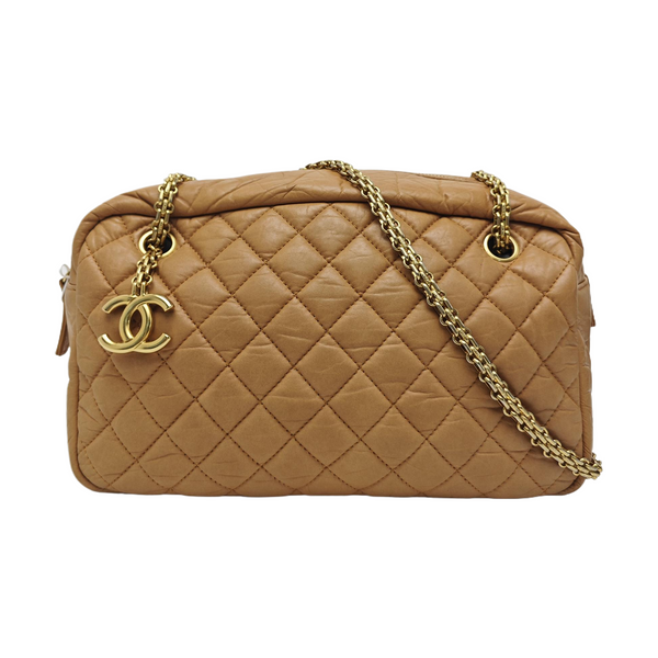 Quilted Calfskin Shoulder Bag Beige