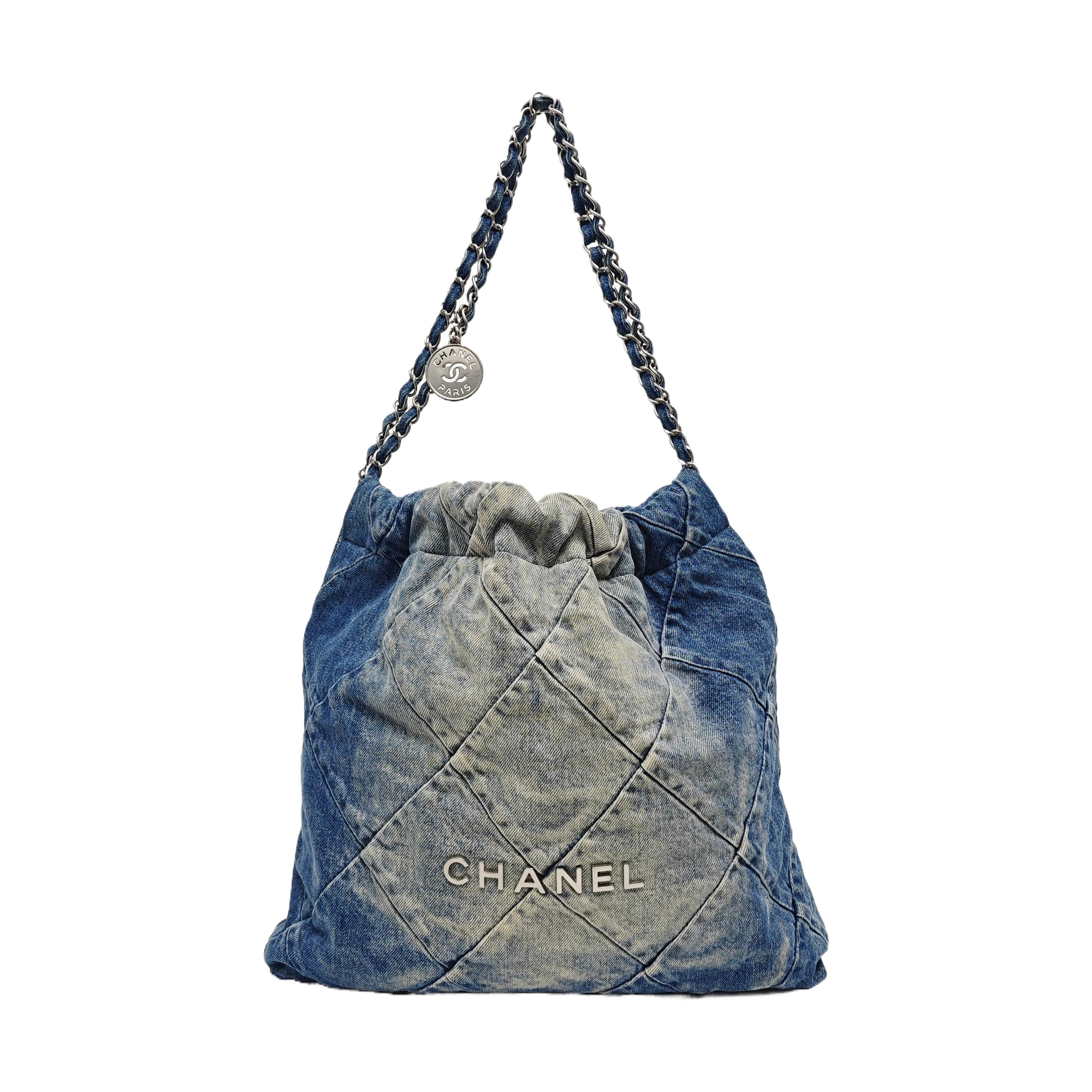 CHANEL 22 Small Quilted Denim Blue