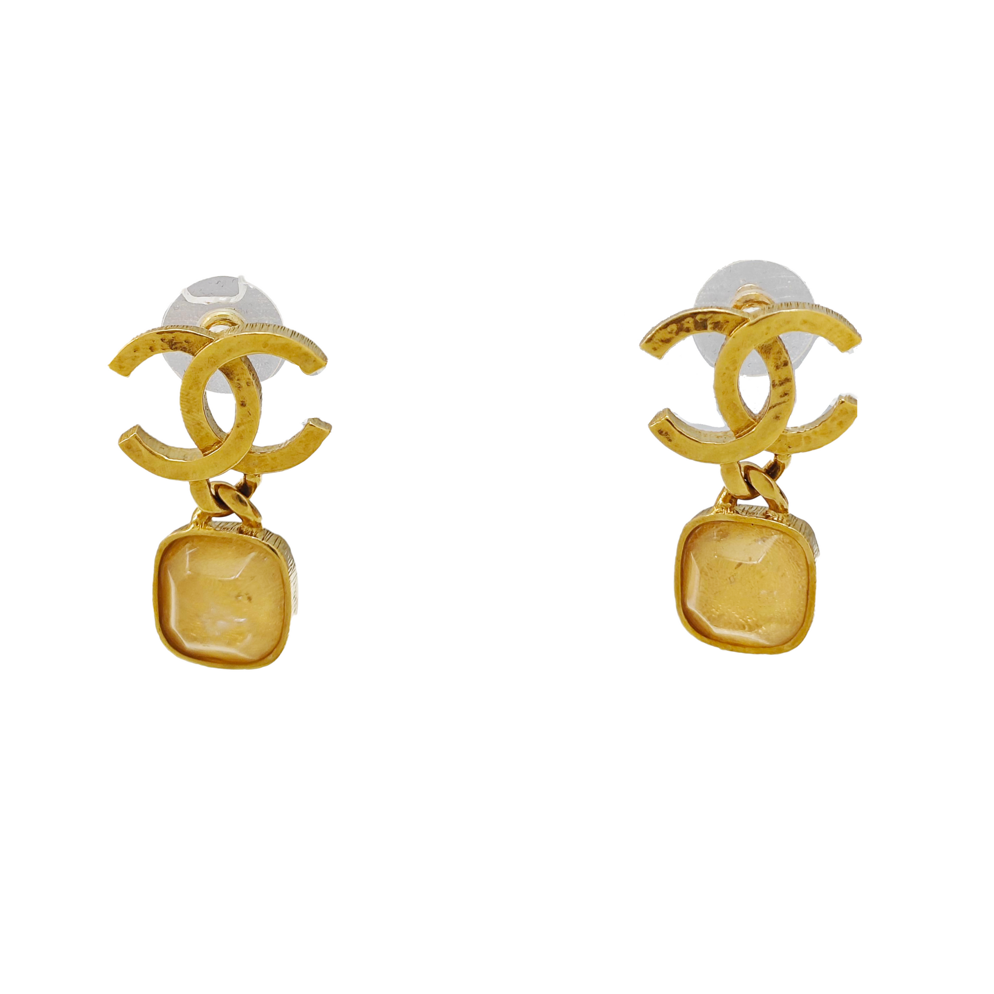 CC Logo Metal Gold Stud Earrings
