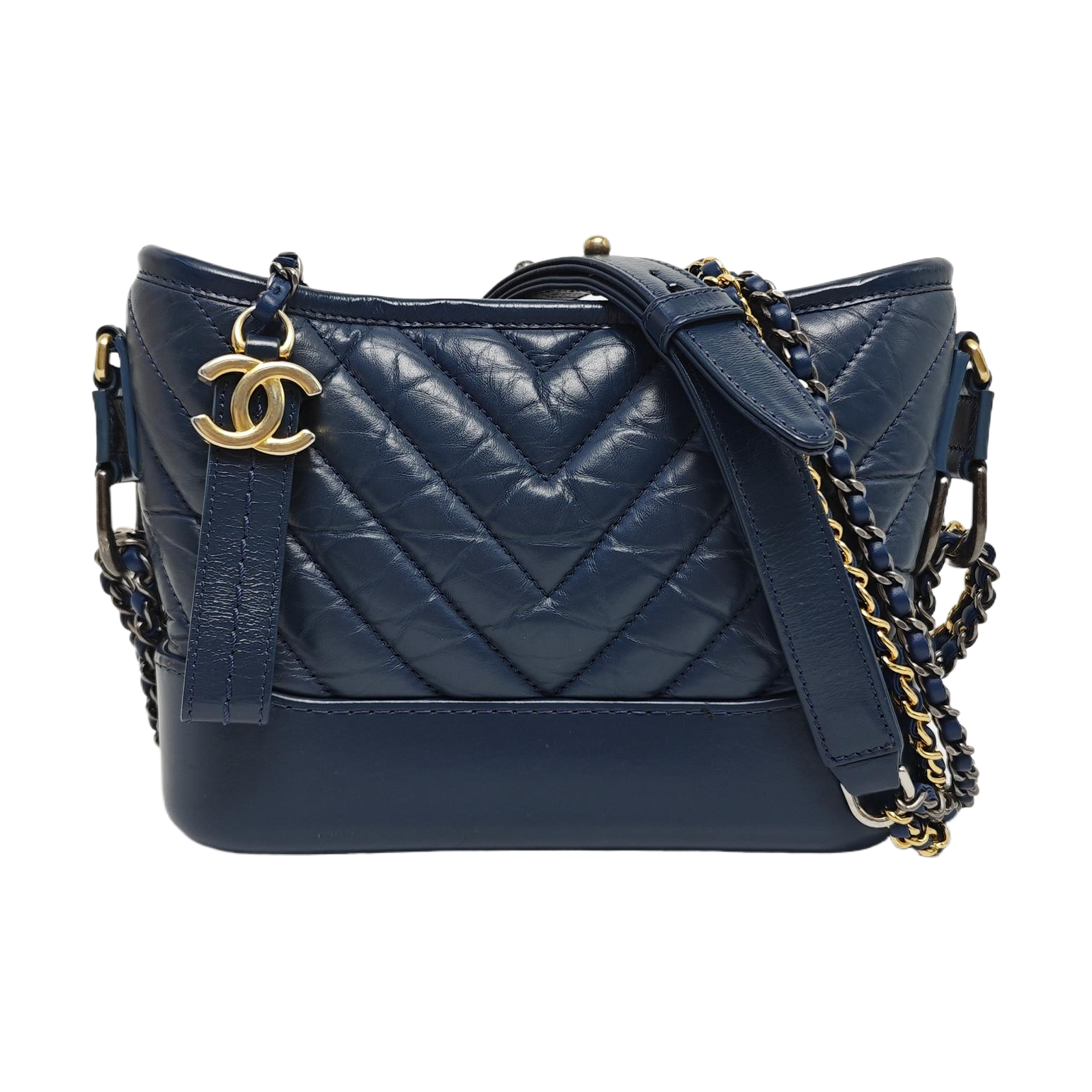 GABRIELLE Small Chevron Calfskin Blue