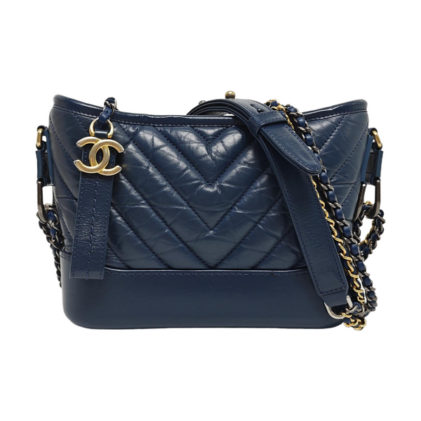 GABRIELLE Small Chevron Calfskin Blue