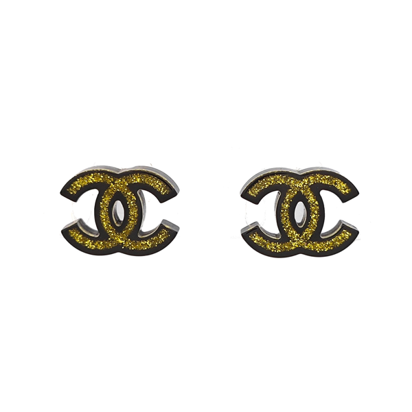 CC Logo Synthetic Material Black Stud Earrings
