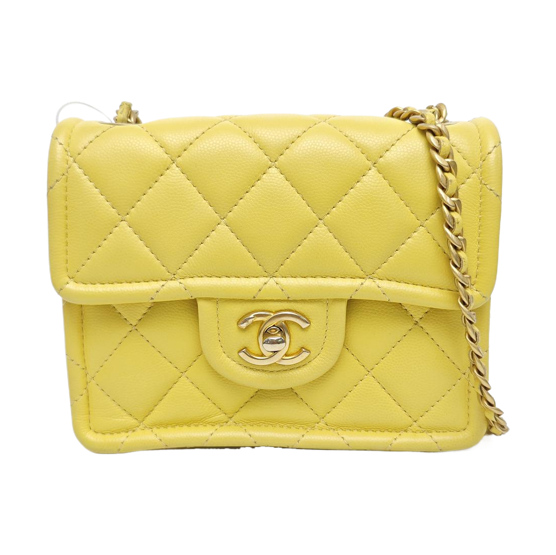 Quilted Grained Calfskin Shoulder Bag Yellow
