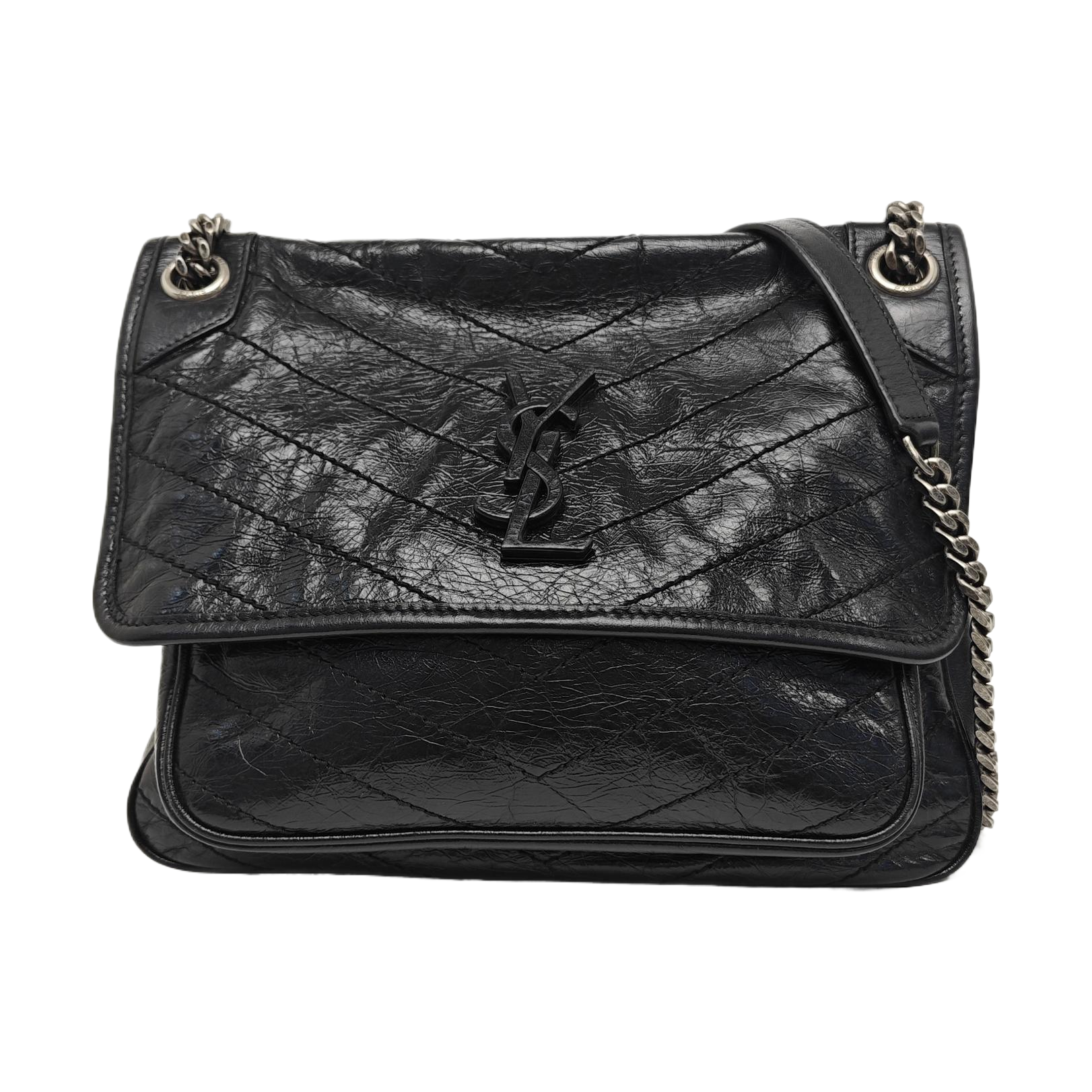 NIKI Medium Chevron Calfskin Black