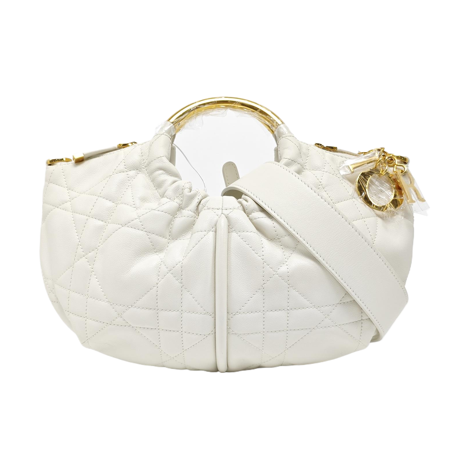 Cannage Calfskin Shoulder Bag White