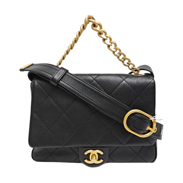 Quilted Lambskin Shoulder Bag Black