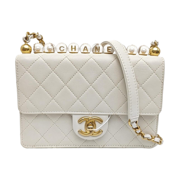 Quilted Lambskin Shoulder Bag White