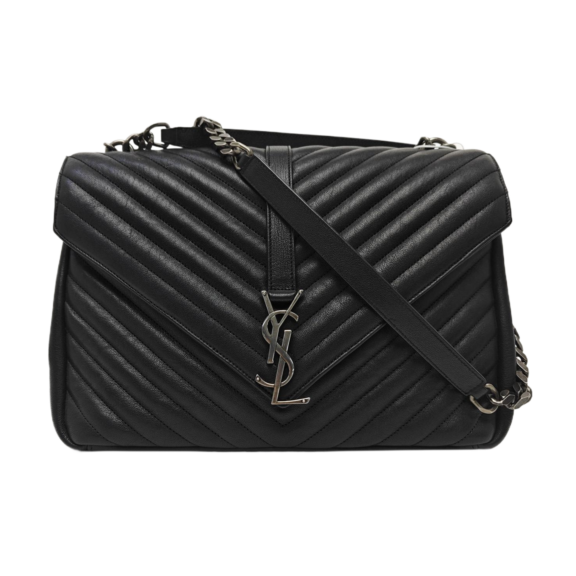 COLLEGE Large Chevron Calfskin Black