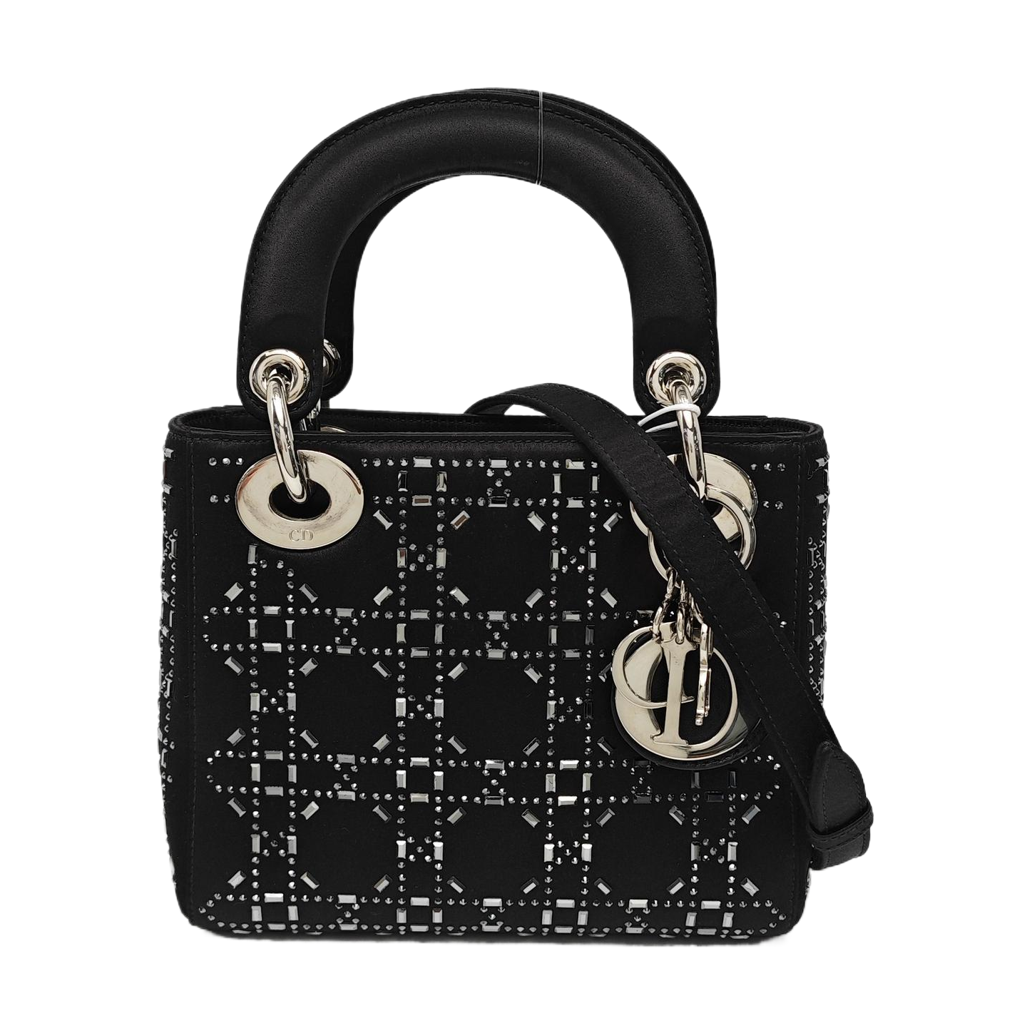 Authenticated pre-owned  Lady Dior Mini Silk Satin Black - Tote Bag at Looply
