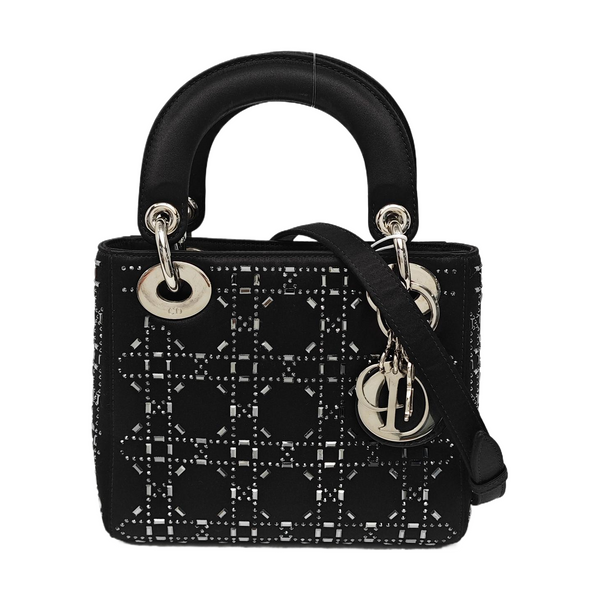Authenticated pre-owned  Lady Dior Mini Silk Satin Black - Tote Bag at Looply