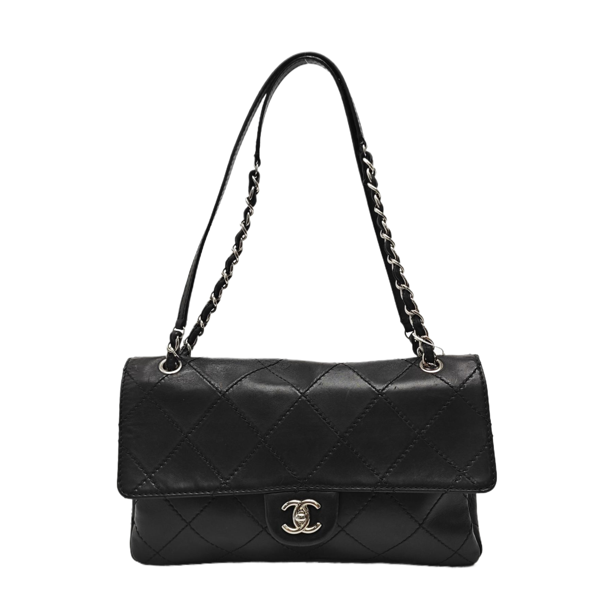Quilted Lambskin Shoulder Bag Black